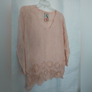 Johnny Was Blush Embroidered Blouse